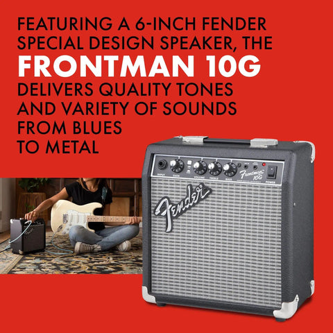 Frontman 10G 10 Watt Electric Guitar Amplifier With 6 Inch Speaker Built In Overdrive Headphone Jack And Aux Input Black Silver