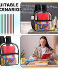 All In One Back To School Supplies Kit With 6 Clear Backpacks And 150 Pieces Including Notebooks Pencils Folders Glue Scissors Sticky Notes Gel Pens For Classroom Or Office Use Budget Bulk Set shown with student using supplies at desk