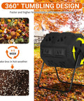 Dual Chamber Compost Bin With 43 Gallon Capacity Rotating Tumbler For Fast Easy Composting Sliding Doors For Grab And Go Convenience