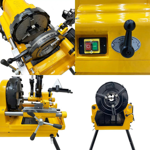 Heavy Duty Electric Pipe Threader Machine With Npt And Bspt Dies For Half To Four Inch Pipe 750 Watt 220v Motor top and side view with controls