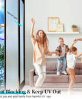 Family enjoying sunlight through Frosted Glass Window Privacy Film Static Cling For Home And Bathroom Soft Light Diffusion UV Blocking