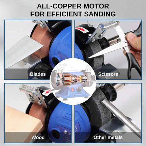Badass 3 Inch Mini Bench Grinder And Polisher With Rotary Tool Attachment Runs On A Hella Powerful Full Copper Motor for efficient sanding on blades and wood.