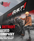 TruBuilt Automotive logo with person in hard hat and text 'A Detroit Based Company' emphasizing OEM parts for automotive journeys.