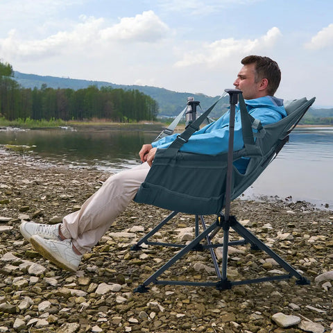 Heavy Duty Folding Hammock Chair With Adjustable Backrest And Padded Seat For Cozy Outdoor Comfort Supports Up To 300 Lbs Portable Folding Camping Chair for travel patio or beach blue