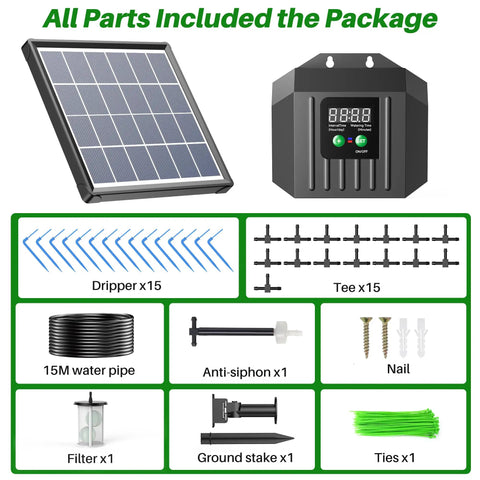 Components of Solar Powered Drip Irrigation System With Digital Programmable Watering Kit, 2200mAh Battery, Battery Hybrid.