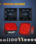 LED Trailer Light Kit 2 Pack Square Stop Turn Tail Side Marker Lights with Beefy Steel Mounting Box and accessories shown