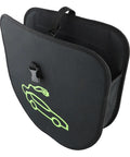 Rock Solid EV Charger Cable Storage Bag With Heavy Duty Suspension Strap Hella Spacious 600D Oxford Organizer For Electric Vehicles Black Interior Cord Bag side view showing black exterior with bright green car graphic.