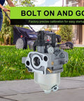 Carburetor Replacement Kit For Kohler Courage XT-6 XT-7 Engines Plug And Play 149cc on lawn with mower in background
