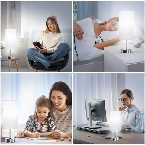 Touch Control Desk Lamp With 3 Way Dimming, 12.8 Inch Bedside Nightstand Light, 2 USB Ports, Modern Table Lamp in use