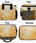 Insulated Picnic Backpack With Large Lunch Box for women and men, showing back, side, top, bottom views with fall leaf design.