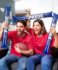 Fans holding 48 Pcs Thunder Sticks With Paw Print Design Inflatable Noise Makers For Parties, Sports Events, Blue, cheering with joy