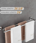 Polished Chrome 5 Piece Bathroom Hardware Set With 24 Inch Double Towel Bar displaying towels against grey wall