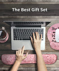 Pink 4 In 1 XXL Desk Pad Set With Keyboard Wrist Rest Mouse Wrist Rest And Coaster Extended Desk Cover Mat For Home Office