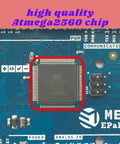 Close-up of ATmega2560 chip on Mega 2560 R3 Arduino Board With ATmega2560 ATmega16U2 USB Serial, board component focus