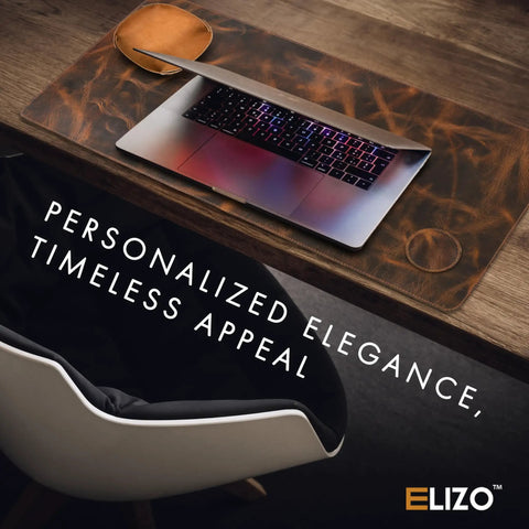 Laptop on Premium Full Grain Leather Desk Pad 2mm Thick Desk Mat And Blotter For Keyboard And Gamer Mouse Large Desk Protector