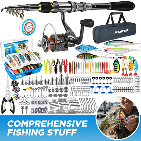 Telescopic Fishing Rod And Reel Combo With Tackle Box And Collapsible Rod And Lures, 373Piece Tackle Set For Bass And Trout