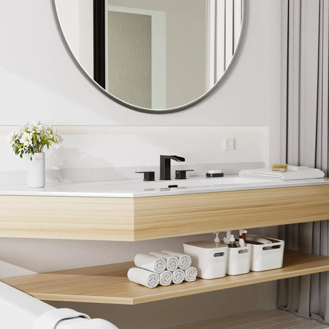 Oil Rubbed Bronze 3-Hole 8-Inch Widespread Bathroom Faucet With Two Handles on modern vanity