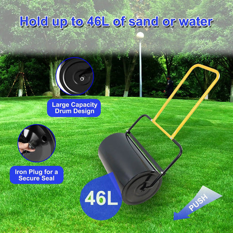40L Heavy Duty Lawn Roller With U Shaped Handle Your Go To Push Pull Steel Garden Roller For Filling With Water Or Sand