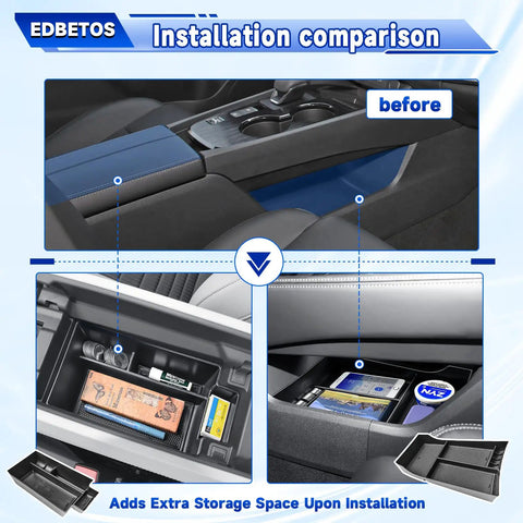 Installation comparison of Center Console Organizer 2 Piece Set For Nissan Rogue 2021 2022 2023 2024 2025 2026 in car interior