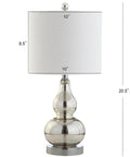 Mercury Silver Glass Table Lamp With Slick Modern Gourd Look White Linen Shade Bedside Nightstand Light For Bedroom And Living Room LED Bulb Included ETL Listed