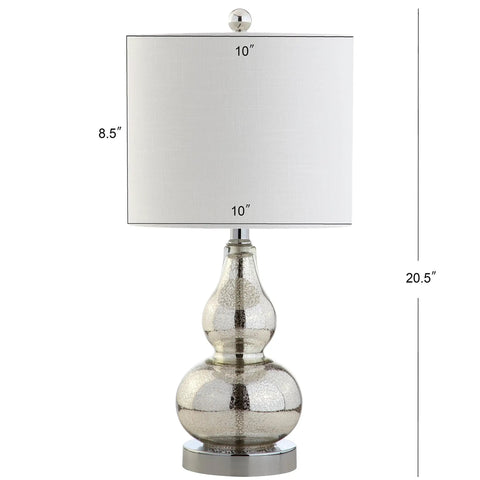 Mercury Silver Glass Table Lamp With Slick Modern Gourd Look White Linen Shade Bedside Nightstand Light For Bedroom And Living Room LED Bulb Included ETL Listed