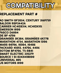 Compatibility list for 1/3 HP Belt Drive Motor GF2034 1725 RPM 48FR Single Unit with replacement part numbers.