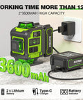 Self Leveling Laser Level With Tripod For DIY Pros And Handymen, 360 Degree Green Cross Lines, 4D Laser Leveler With Included 2 Lithium Batteries, High Precision For Picture Hanging, Tile Work, Home Renovation, Indoor Use, charger and battery pack
