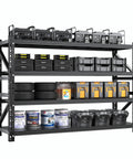 Extra Large Heavy Duty Metal Storage Shelves Built Like A Tank Adjustable Four Tier Garage Rack With Deep Shelves for tools and equipment.