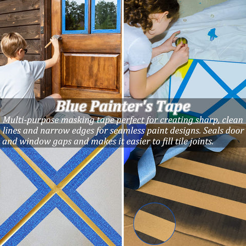 Blue Painter's Tape For Walls And Crafts Premium Masking Tape No Residue Easy Removal 88 Yards Total Pack Includes 4 Rolls 0.94 Inch Wide Ideal For Painting Decorating Labeling Drafting And DIY Arts.