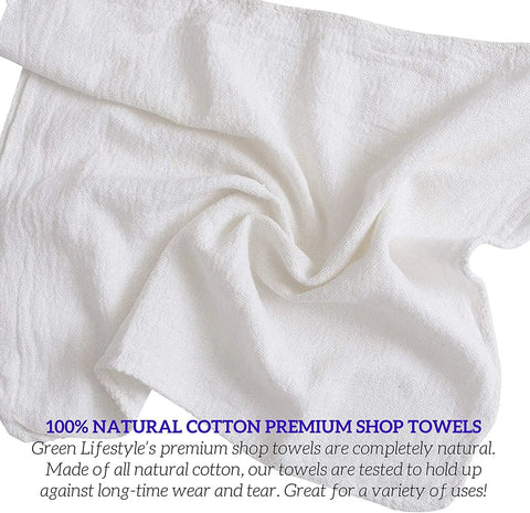 Heavy Duty Cotton Shop Towels 12x14 Inches 50 Pack Bulk Rags shown in close-up highlighting absorbent terry cloth material