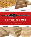 Pro Grade Heavy Duty Wood Countersink Drill Bit Set With Four Six Eight Ten Twelve Tapered Bits One Quarter Inch Hex Shank Plus Plug Cutters Allen Key And Depth Stop Collars compatibility with various wood types