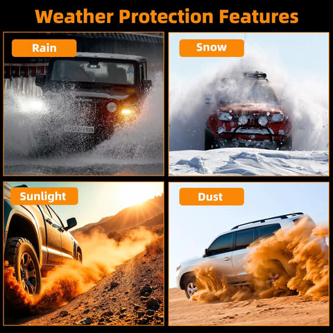 Savage MUAKIOY Winch Cover Heavy Duty Waterproof Protection For 12K Off Road Electric Winches features against rain, snow, sunlight, and dust.