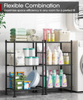 Three Tier Wire Shelving Unit With Adjustable Feet Heavy Duty Metal Organizer For Garage Pantry Laundry And Kitchen Space Saving Workhorse 18x12x30 Inches Black in laundry room