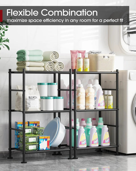 Three Tier Wire Shelving Unit With Adjustable Feet Heavy Duty Metal Organizer For Garage Pantry Laundry And Kitchen Space Saving Workhorse 18x12x30 Inches Black in laundry room