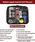Pro Grade All In One Watch Repair Tool Kit With 147 Pieces Including Case Opener Spring Bar Tool Link Remover Back Remover