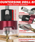 KEENTECH carbide-tipped 82° countersink drill bit with adjustable depth stop, 3/8" dia x 1/8" drill x 1/4" shank, hex shank