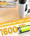 Straight Up Hassle Free Cordless Electric Staple Gun And Brad Nailer Combo with 1500mAh battery on wooden surface showing staples.
