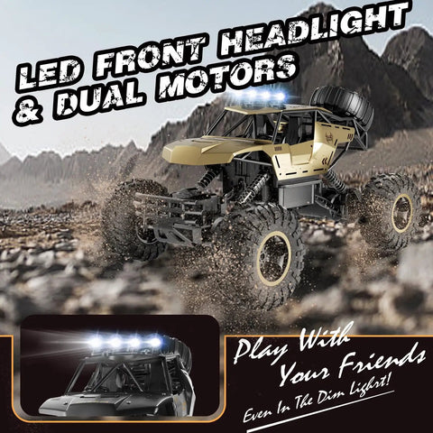Rugged 1:12 Scale RC Monster Truck With Durable Metal Body, LED Headlights, All Terrain Off Road Beast Power in rocky terrain