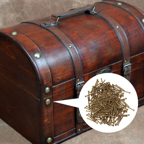 Antique chest with inset showing 200 Pcs Antique Round Head Brass Copper Mini Nails For Furniture Hinges Boxes And Craft Projects 2.8x18mm.