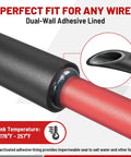 Adhesive-Lined Heat Shrink Tubing Kit Marine Grade 320 Pieces 3 To 1 Shrink Ratio showing dual-wall and temperature range