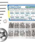 310 Piece 4-40 Phillips Pan Head Machine Screws Assortment Kit In 304 Stainless Steel with multiple lengths and matching nuts