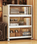 Lockable Stackable Storage Bins On Wheels With Lids 3 Tier Collapsible Plastic Cabinet For Foldable Closet Organization Space Saving