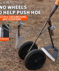 Durable Handheld Garden Tillers 3 In 1 Rotary Cultivator And Wheel Hoe with two wheels for digging, weeding, and planting.