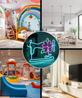 Floral Sewing Machine Neon Sign For Wall Decor LED Light Thats The Vibe With Colorful Floral Sewing Decor in various room settings