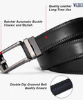 Premium Leather Ratchet Dress Belt For Men With Automatic Buckle, Easy Tug And Click Adjustable Fit Up To 50 Inches, black leather