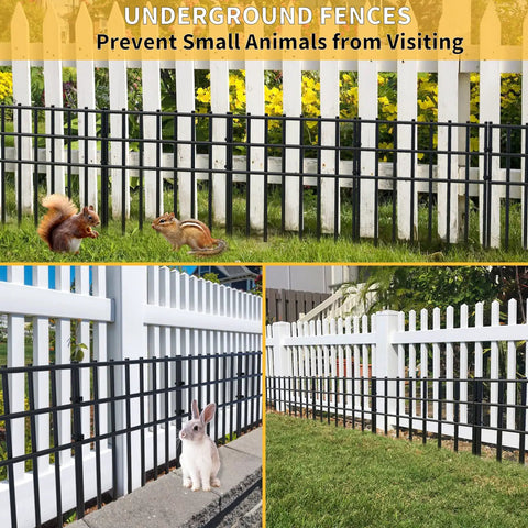 Heavy Duty No Dig Garden Fence Kit 25 Pack 17 Inch High By 27 Foot Long Rustproof Metal Border Panels installed in yard