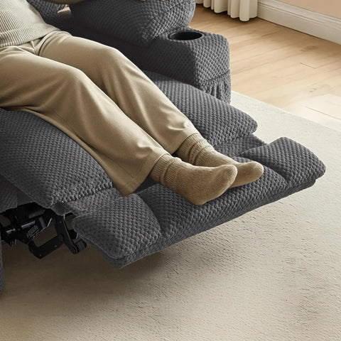 Zero Gravity Power Recliner Chair With Heat And Massage, USB Type C Ports, Cup Holders, And TV Mode, Living Room Fabric Recliner 155 Degree Comfort Grey with extended footrest
