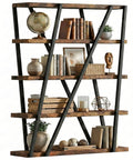 Dope Rustic Industrial 67 Inch Bookcase With Metal And Wood Shelves 5 Tier Tall Open Display Shelf Vintage Brown Home Office And Living Room Storage Unit Sturdy Floor Standing Bookshelf displaying books and decor