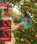 Close-up of Heavy Duty Cordless Pruning Shears with 1.6 Inch Cut compatible with Milwaukee 18v packs, featuring SK7 blades.