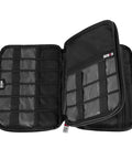 Open view of the Double Layer Electronic Accessories Organizer Bag for cables USB drives gadgets lightweight travel pouch